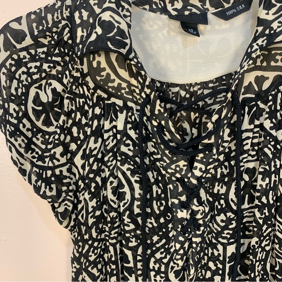 Anna Sui 100% Silk Geometric Silk Lace Front Sheer Dress - Picture 6 of 12